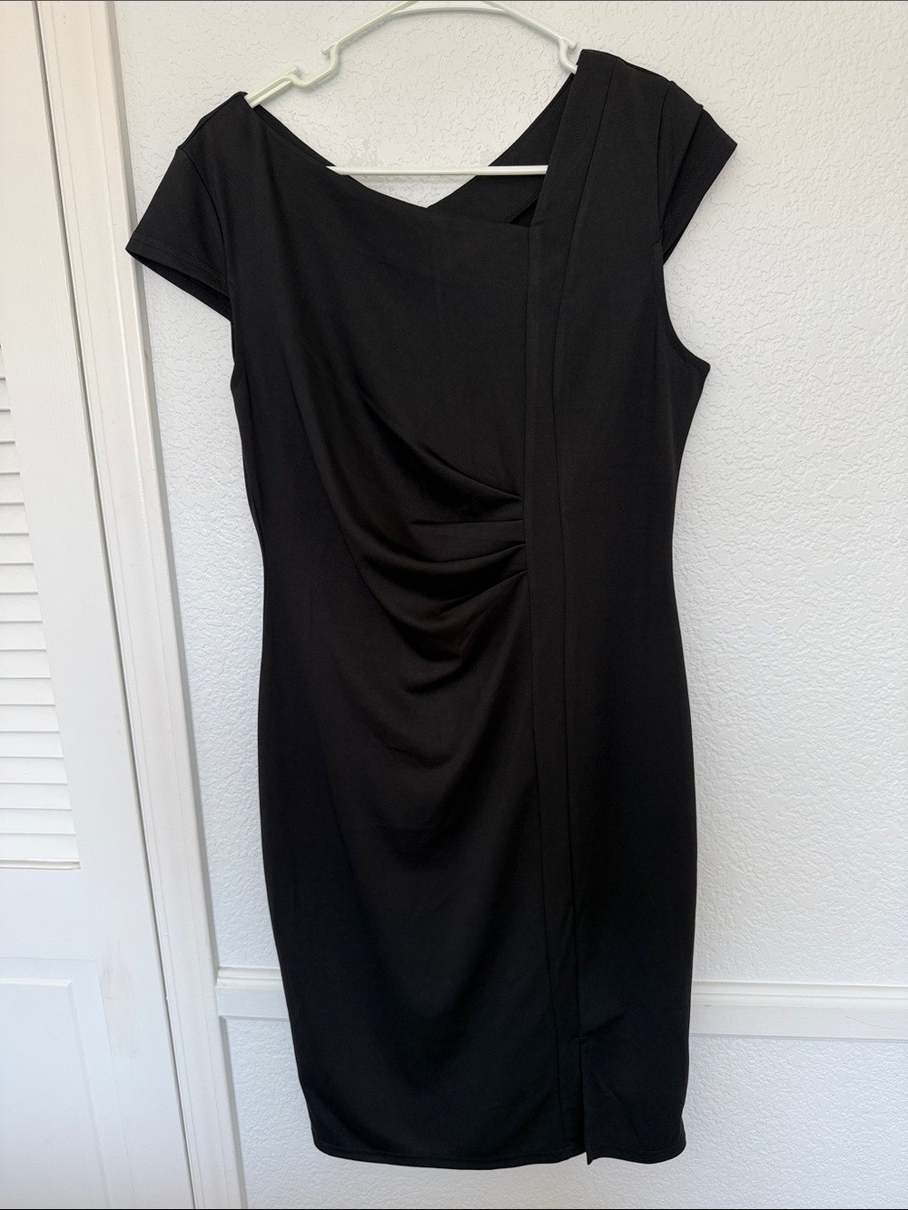 Classic Black Draped Sheath Dress - Women